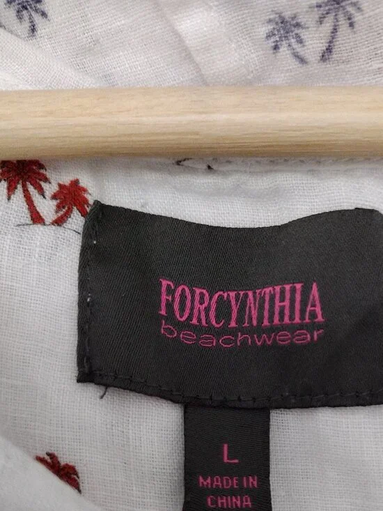 For Cynthia Beachwear Linen Hooded Tunic Sleeveless Palm Print Cover Up - Picture 7 of 8